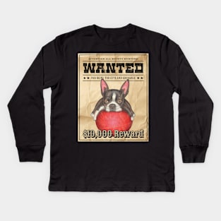 Funny Cute Boston Terrier Wanted Poster Kids Long Sleeve T-Shirt